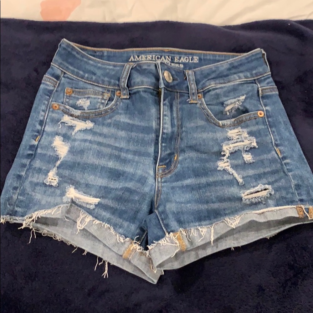 High-Rise Denim Distressed Shorts